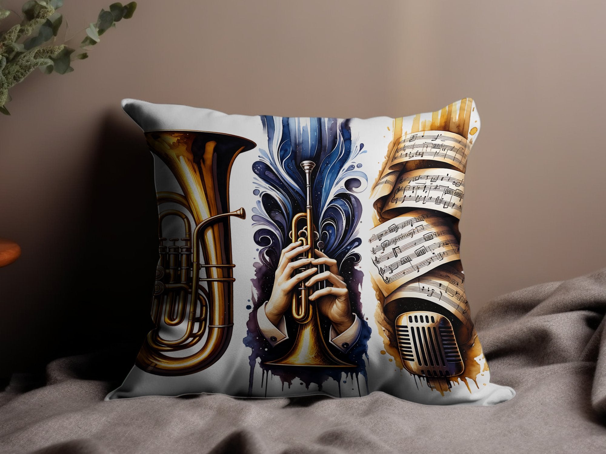 Musical Instrument Cushion Cover Trumpet Saxophone Accordion Decorative Pillow Case for Music Lovers