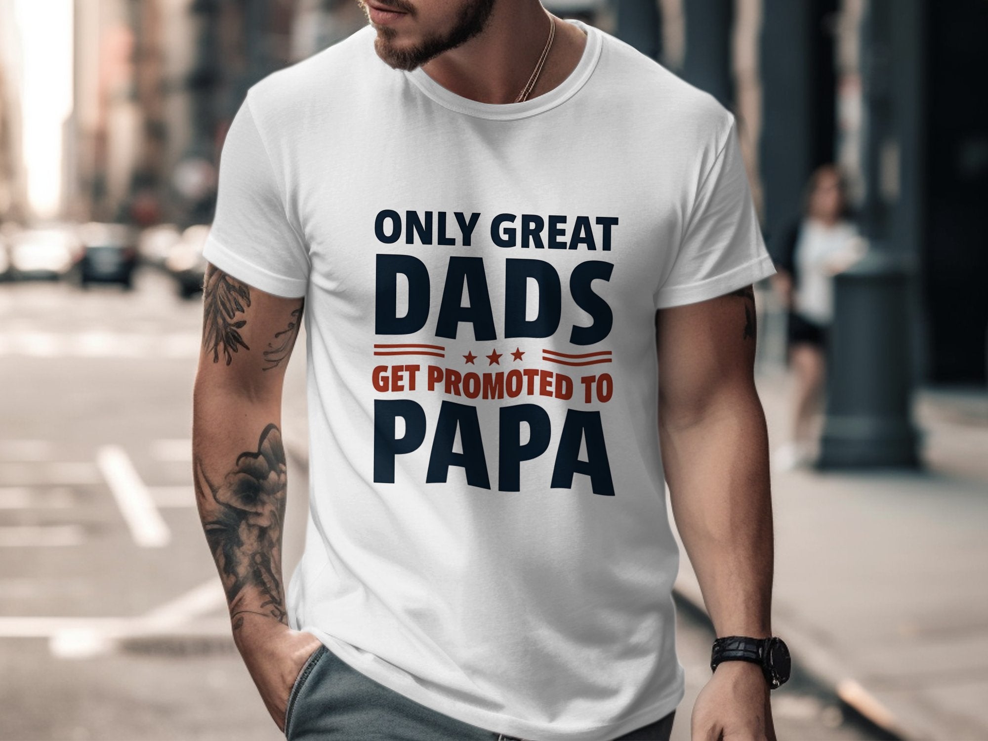 Great Dads Get Promoted to Papa T-Shirt, Perfect Gift for Father's Day, Men's White Graphic Tee
