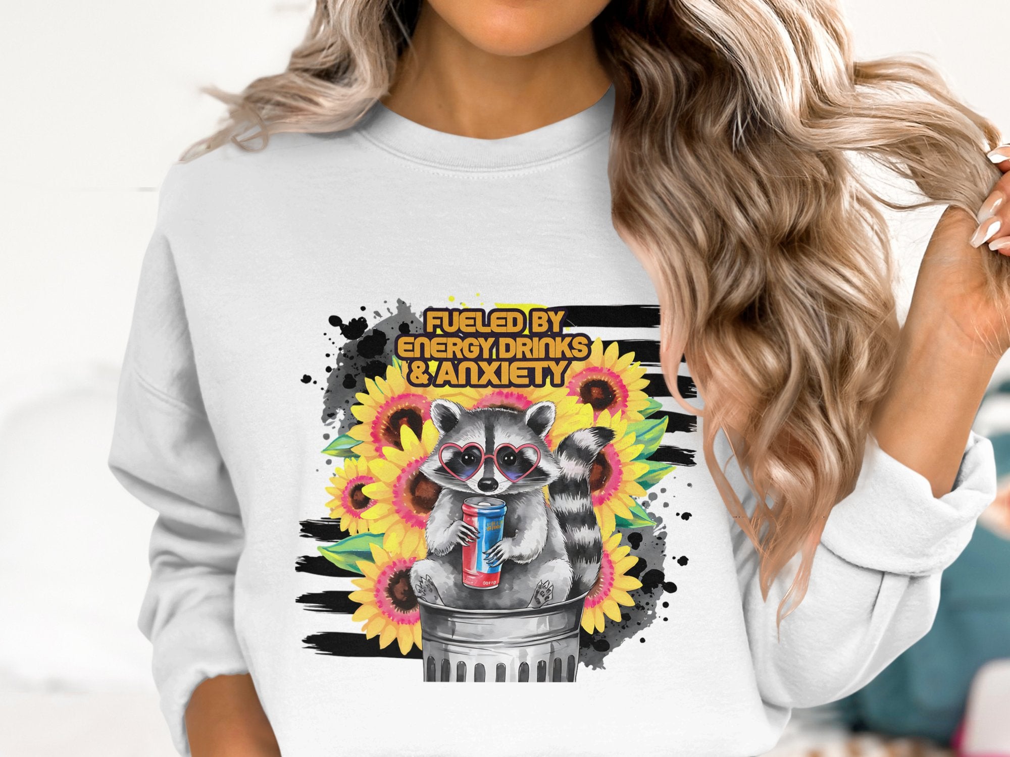 Women's Graphic Sweatshirt Sunflowers Lemur Print Energy Drinks Fun Casual Top