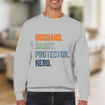 Husband Daddy Protector Hero Sweatshirt, Men's Long Sleeve Gray Casual Pullover