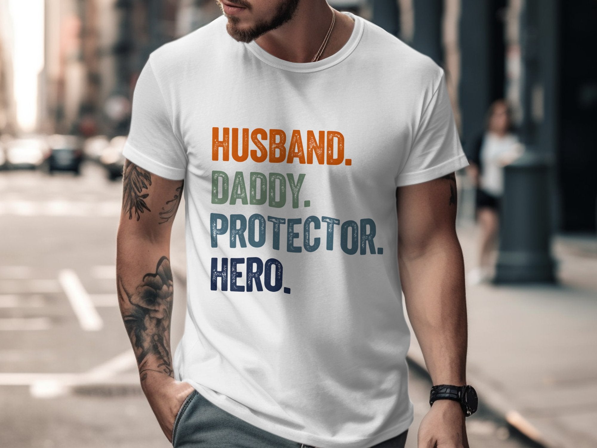 Graphic T-Shirt for Men, Unique Husband Daddy Protector Hero Design, Trendy Street Style, Casual Wear, Fashionable Top, Gift for Him