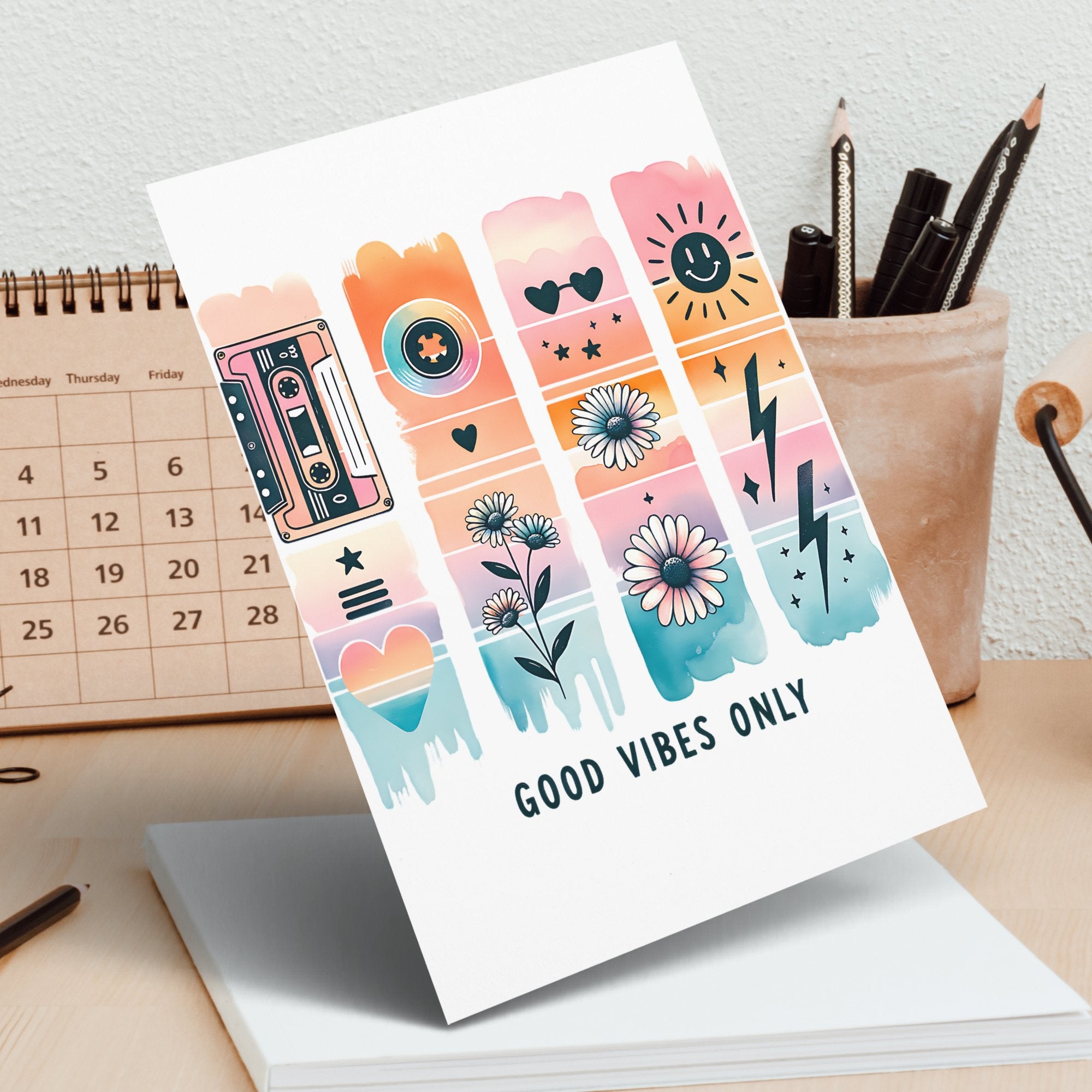 Good Vibes Only Inspirational Quote Art Print, Colorful Abstract Motivational Poster, Home Office Decor, Wall Art