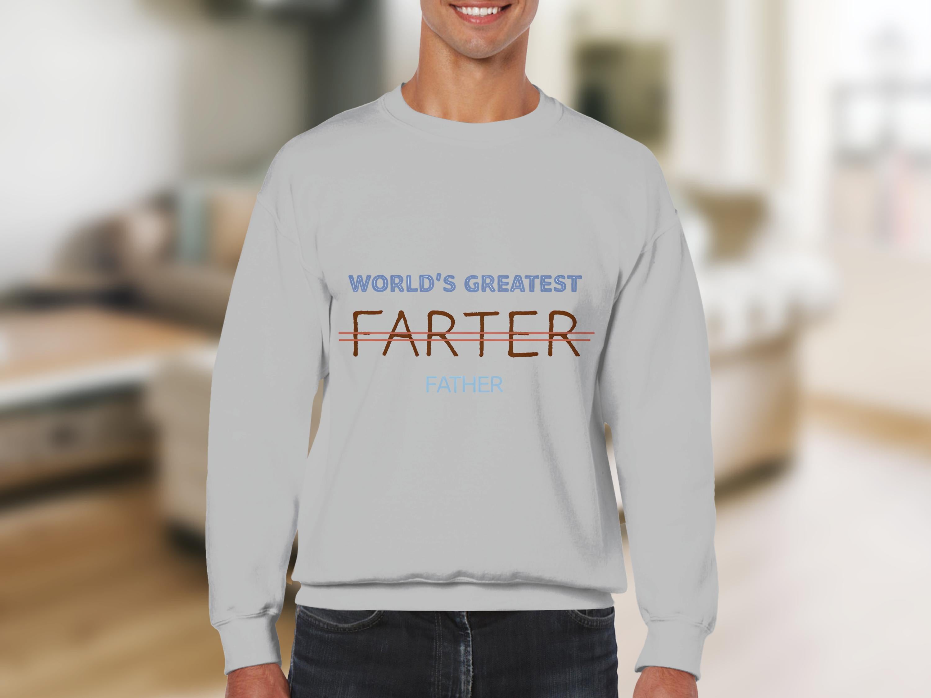 Funny Father's Day Sweatshirt, World's Greatest Farter Father Joke, Humor Gift for Dad, Light Gray Long Sleeve Top