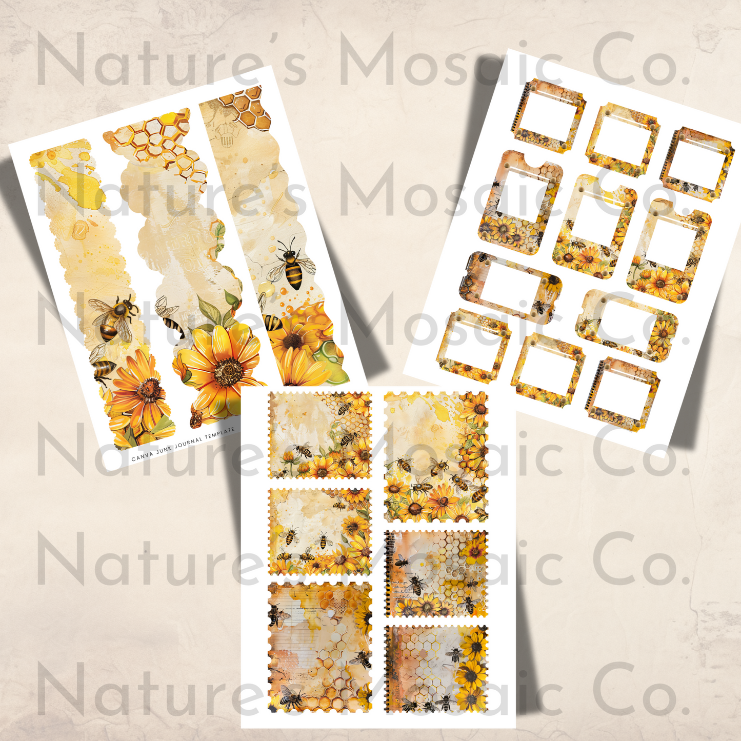 Bee Junk Journal Ephemera 40 Pages Vintage Honeybee Printables Tags Envelopes Pockets Labels Scrapbooking Digital Download