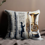 Music Themed Decorative Pillow Covers, Jazz Instruments Print, Trombone Trumpet Design, Unique Musician Gift, Sofa Cushion