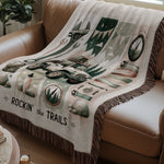 Rockin' the Trails Camping Theme Throw Blanket, Rustic Cabin Decor, Cozy Woven Tapestry, Outdoor Adventure Motif, Home Accessory