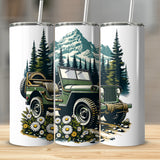 Vintage Off-Road Vehicle Tumblers, Mountain Jeep Adventure Theme, Insulated Travel Cups, Outdoor Enthusiast Gift