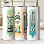 Adventure Themed Stainless Steel Tumblers, Insulated Camping Travel Mugs, Outdoor Hiking Gear Illustrations, Gift for Campers