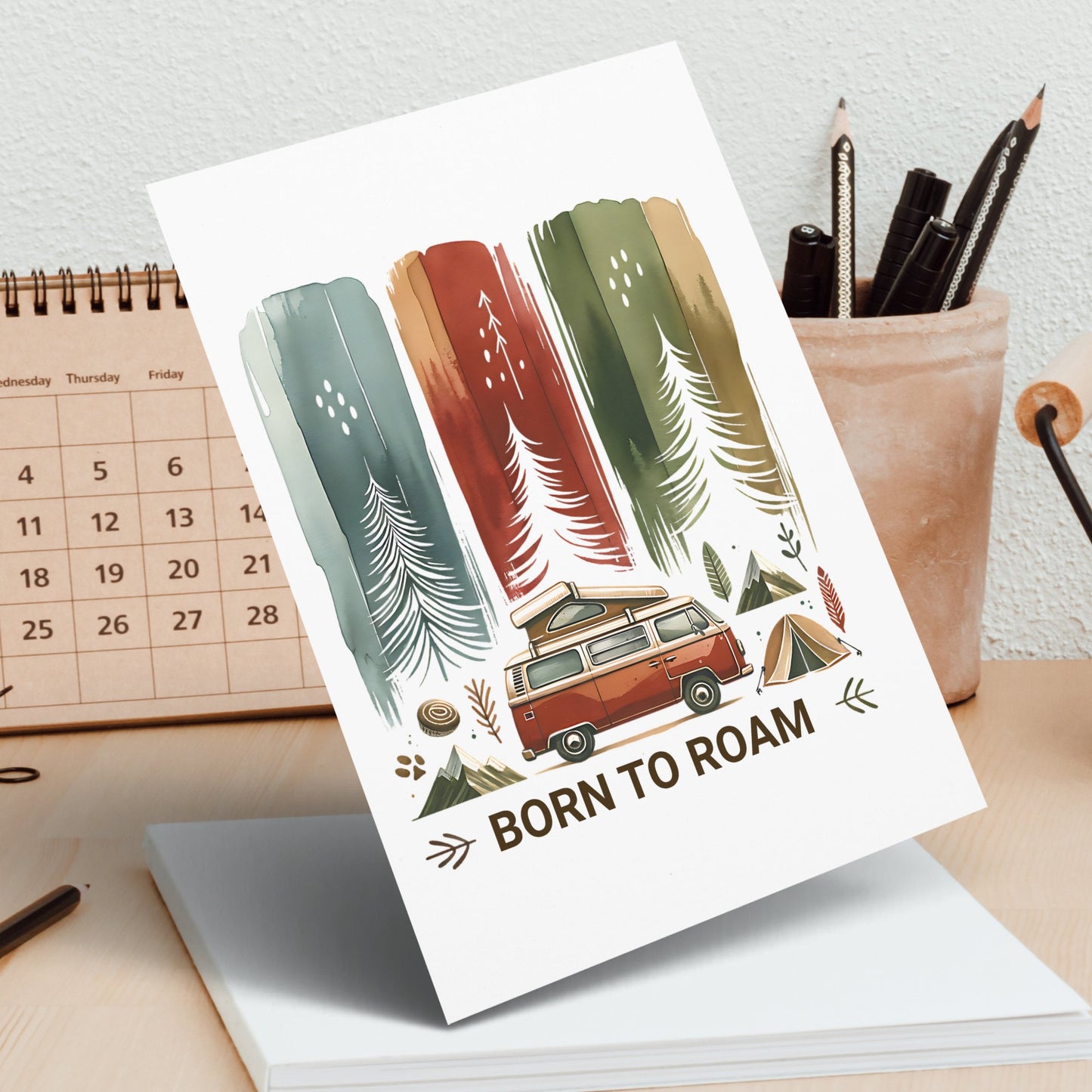 Born to Roam PNG, Watercolor Adventure Brushstroke Design, Vanlife Mountains Tent Clipart, Camping Sublimation Digital Download