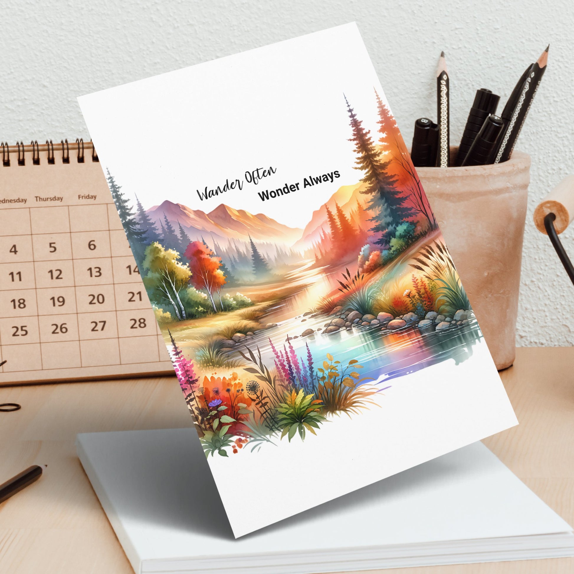 Colorful Landscape Print, Mountain and River Desk Art, Inspirational Office Decor, Vibrant Wall Art