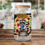 Raccoon Drinking Energy Drink Sticker, Cute Animal Clear Water Bottle, Sunflower Decor, Quirky Gift Idea, Unique Nature Inspired Design