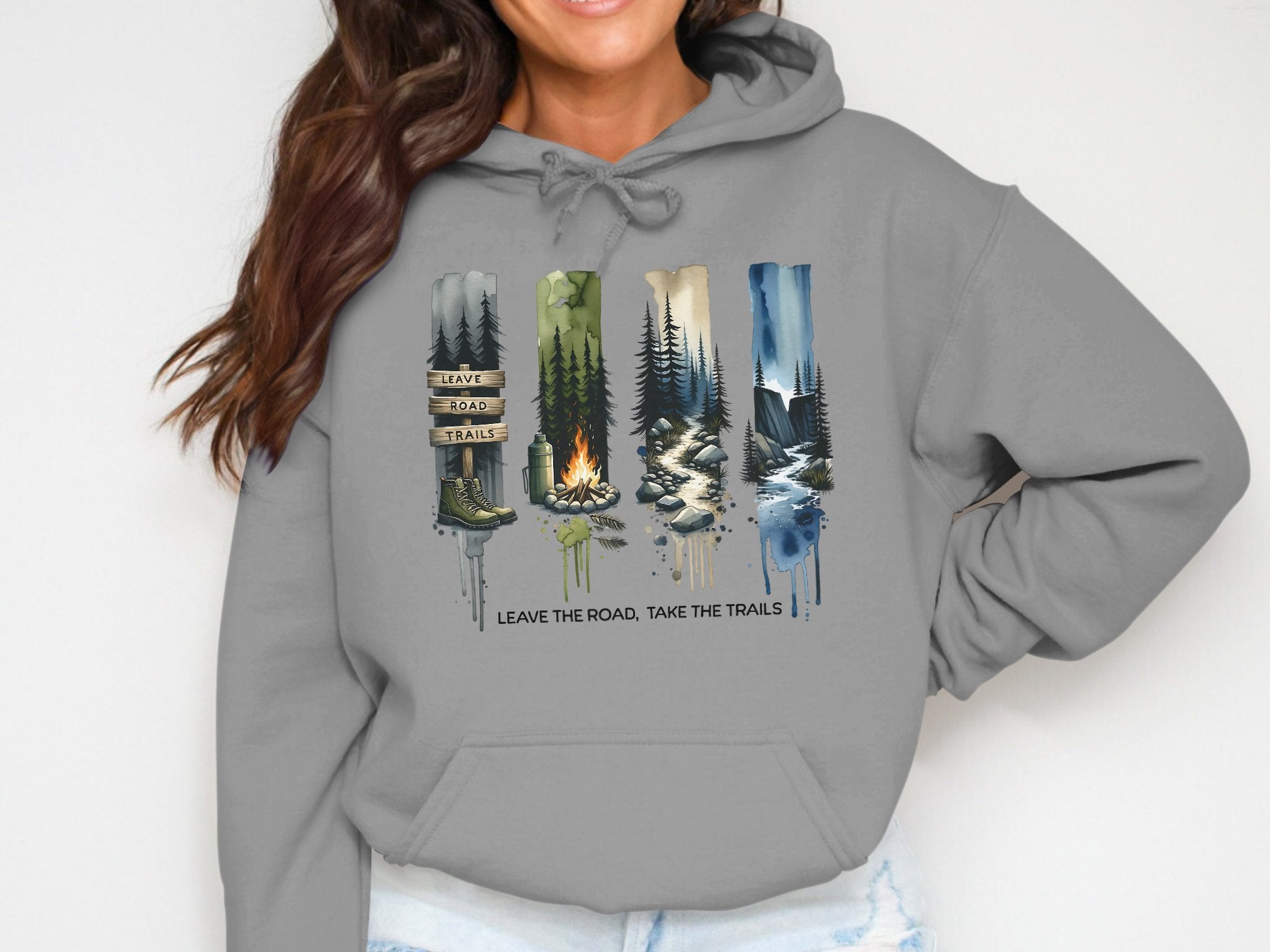 Women's Adventure Hoodie, Forest Graphic Sweatshirt, Take the Trails, Cozy Outdoor Clothing, Nature Lover Gift, Camping Apparel