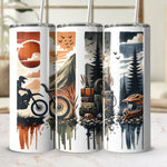 Adventure Tumbler Set, Insulated Travel Cups, Wilderness, Biking, Camping, Sunset, Forest, Stainless Steel, 20 oz