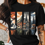 Outdoor Adventure Graphic T-Shirt, Mountain Biking Camping Nature Tee, Unisex Black Cotton Shirt