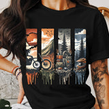 Outdoor Adventure Graphic T-Shirt, Mountain Biking Camping Nature Tee, Unisex Black Cotton Shirt