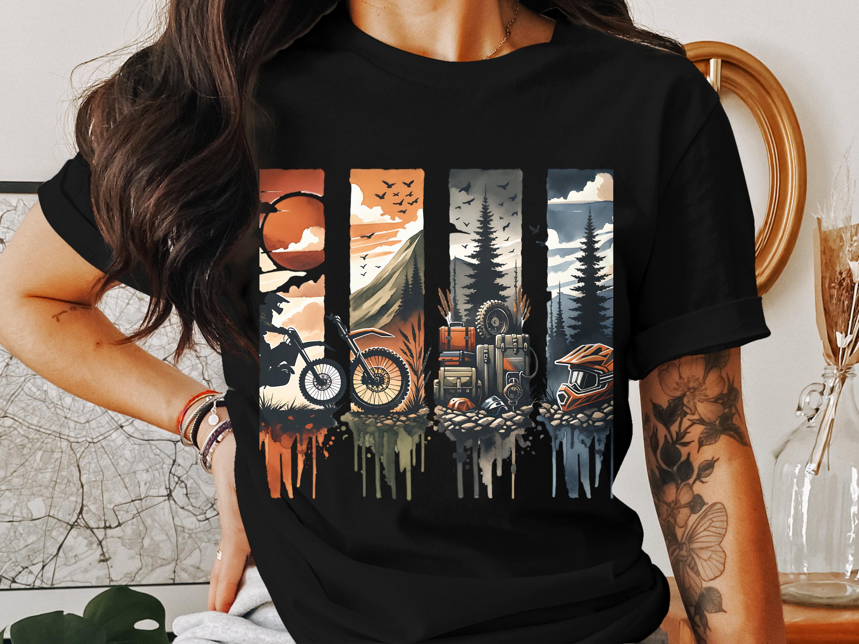 Outdoor Adventure Graphic T-Shirt, Mountain Biking Camping Nature Tee, Unisex Black Cotton Shirt