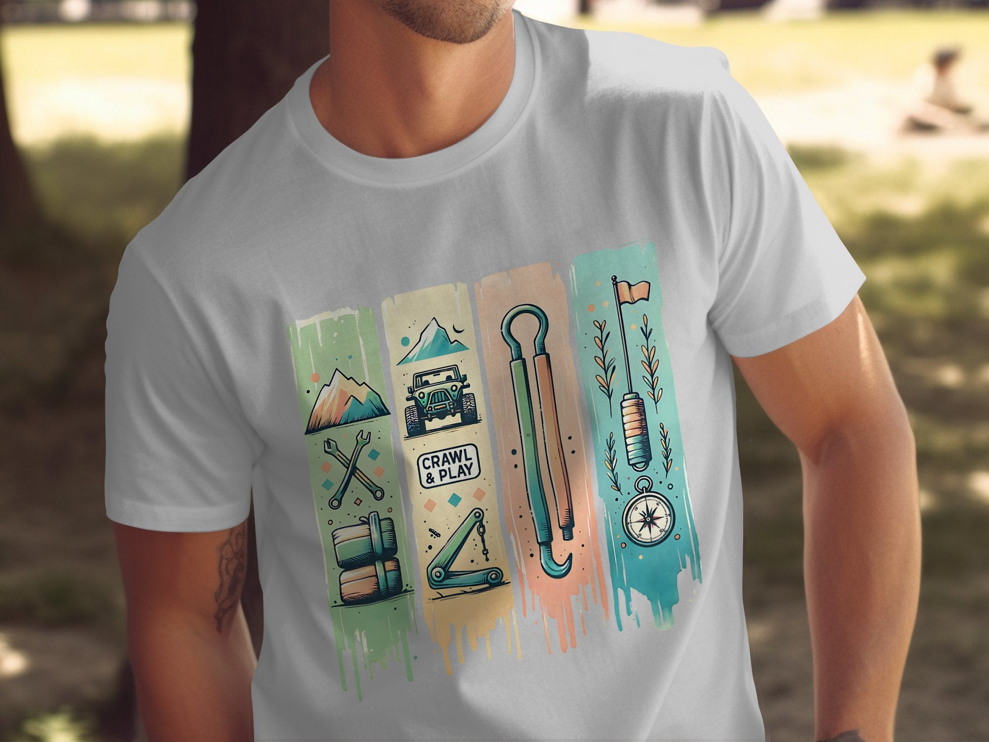 Men's Adventure T-Shirt, Colorful Outdoor Camping Graphic Tee, Unique Wilderness Explorer Shirt