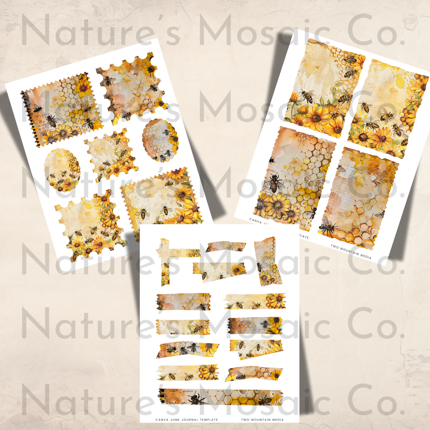 Bee Junk Journal Ephemera 40 Pages Vintage Honeybee Printables Tags Envelopes Pockets Labels Scrapbooking Digital Download