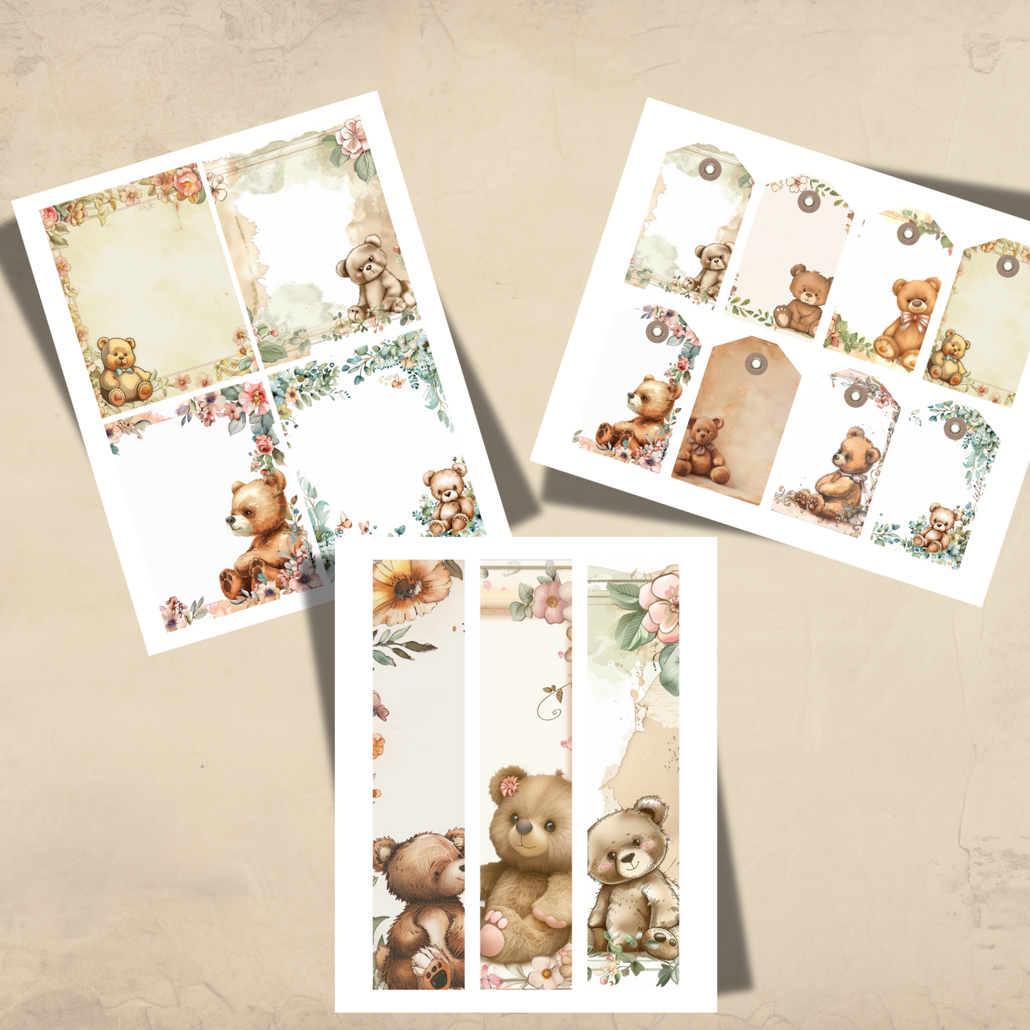 Bear Junk Journal Ephemera 34 Pages Vintage Woodland Printables Tags Envelopes Pockets Labels Scrapbooking Digital Download