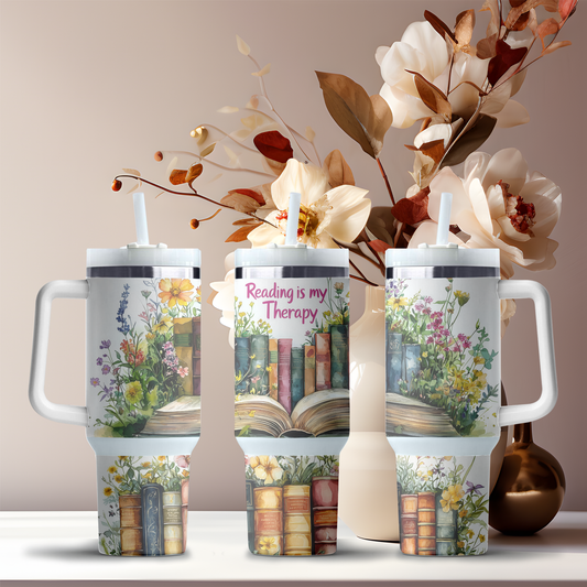 Reading is My Therapy Book 40oz Tumbler Wrap, Reading Lover Tumbler Wrap, Tumbler 40oz Sublimation Design, Bookish Digital Design