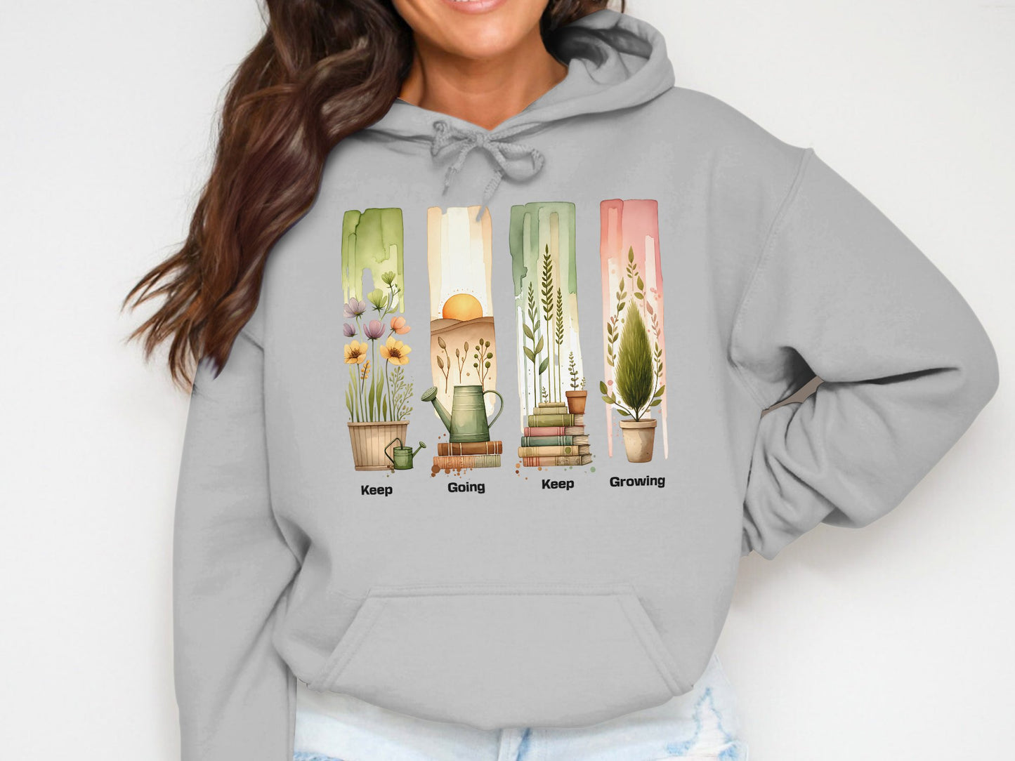 Women's Inspirational Hoodie Keep Going Keep Growing Plant Graphic Sweatshirt