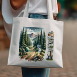 Canvas Tote Bag with Nature Print, Mountain and Trees Art, Eco-Friendly Reusable Shopping Bag, Outdoor Adventure Theme