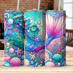Colorful Mermaid Tail Tumbler, Ocean Themed Insulated Travel Mugs, Starfish and Seashells Design, Unique Gift Idea