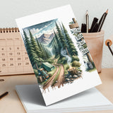 Hand-Painted Camping Scene Greeting Card, Outdoor Adventure Illustrated Stationery, Nature Hiking Wilderness Art Card