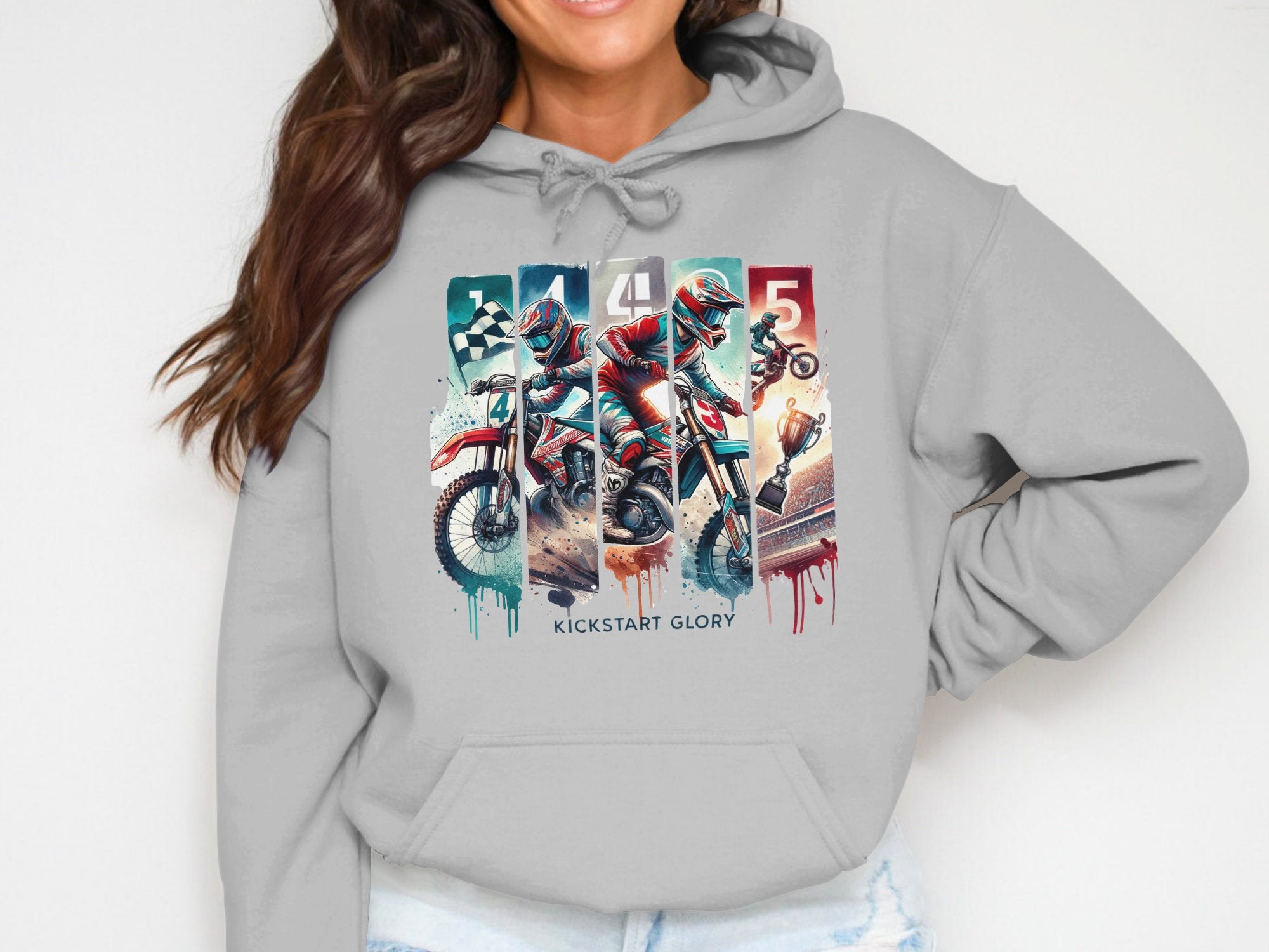 Vintage Motorcycle Print Hoodie, Custom Kickstart Glory Graphic, Casual Streetwear, Unisex Sweatshirt Gift