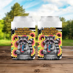Cute Raccoon Graphic Can Cooler, Fueled by Energy Drinks and Anxiety Design, Outdoor Picnic Accessory