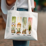 Botanical Canvas Tote Bag, Eco-Friendly Reusable Grocery Bag with Plant Illustrations, Inspirational Quote Beach Bag