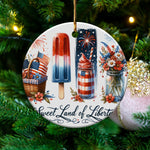 Patriotic Ornament, 'Sweet Land of Liberty' Ceramic Decoration, USA Flag, Fireworks Design, Summer BBQ Theme, Christmas Tree Decor