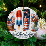 Patriotic Ornament, 'Sweet Land of Liberty' Ceramic Decoration, USA Flag, Fireworks Design, Summer BBQ Theme, Christmas Tree Decor