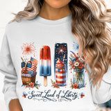 Women's Patriotic Sweatshirt, 4th of July Graphic Pullover, American Flag Popsicle Design, Fireworks and Floral, Casual Summer Top