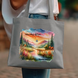 Nature Scenery Tote Bag, Sunset Mountain Landscape, Colorful Artistic Outdoor Design, Eco-Friendly Reusable Bag