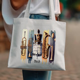 Colorful Marching Band Instruments Canvas Tote Bag, Music Themed Shoulder Bag, Gift for Musicians