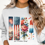 Patriotic Sweatshirt Women, 4th of July Floral American Flag Fireworks Graphic, Independence Day Outfit, Soft Comfortable Casual Wear