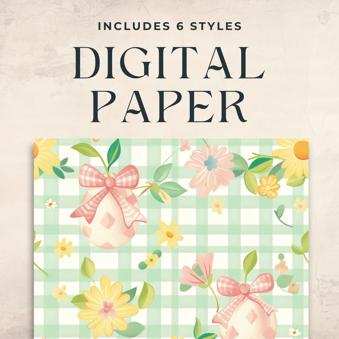 Pastel Easter Seamless Patterns 300 DPI Digital Paper for Fabric Wallpaper Scrapbooking Gingham Floral Bows Spring Printable Design