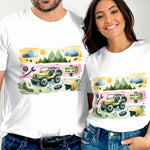 Couples Matching T-Shirts, Adventure Jeep Design, Outdoor Theme, Nature Graphic Tee, Unisex Cotton Shirt