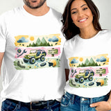 Couples Matching T-Shirts, Adventure Jeep Design, Outdoor Theme, Nature Graphic Tee, Unisex Cotton Shirt
