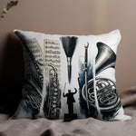 Musical Theme Decorative Pillow Cover, Orchestra Instruments Print, Conductor and Sheet Music Design, Home Decor Accent