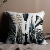 Musical Theme Decorative Pillow Cover, Orchestra Instruments Print, Conductor and Sheet Music Design, Home Decor Accent