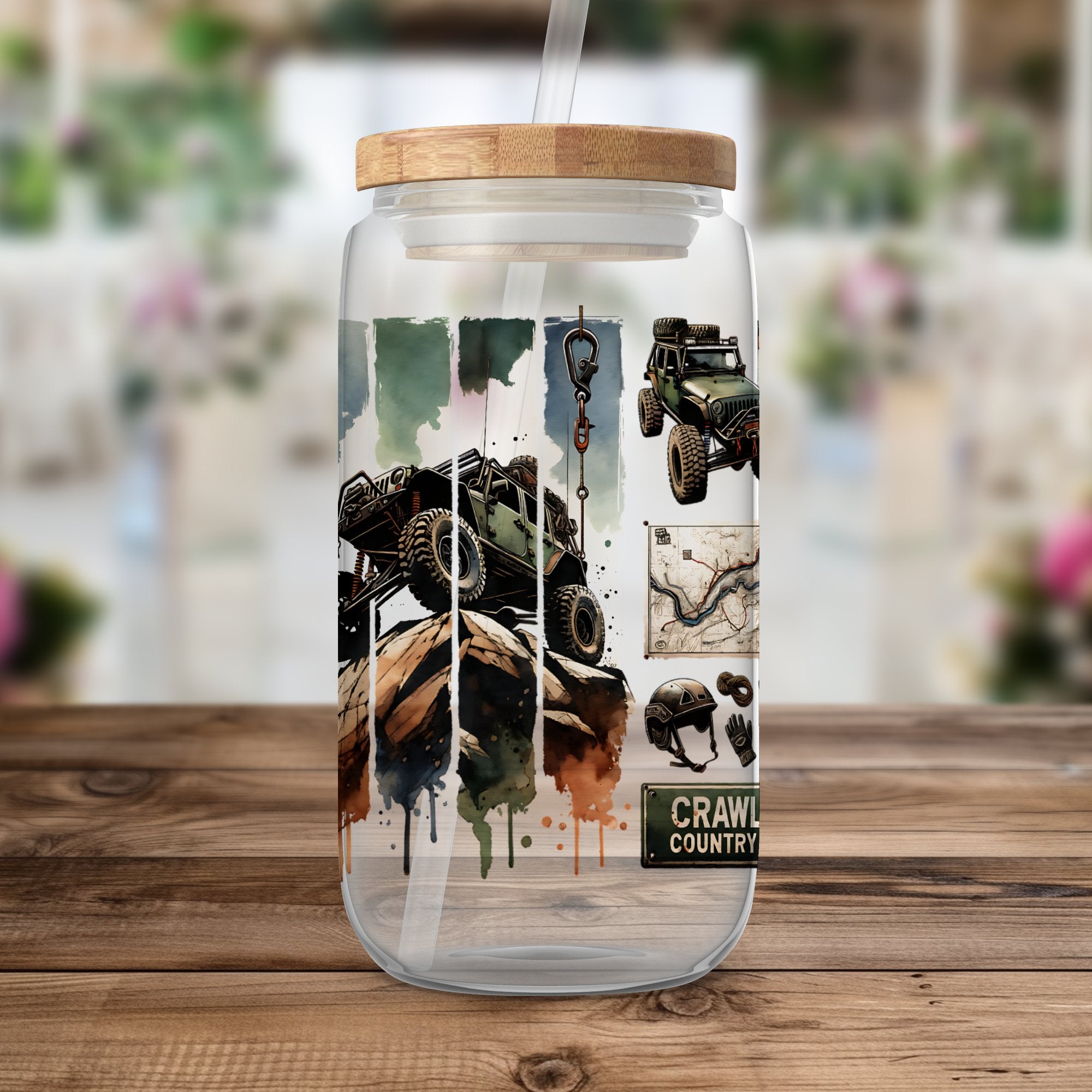 Off-Road Adventure Themed Insulated Water Bottle, Crawler Jeep Design, Outdoor Sports Hydration Gear