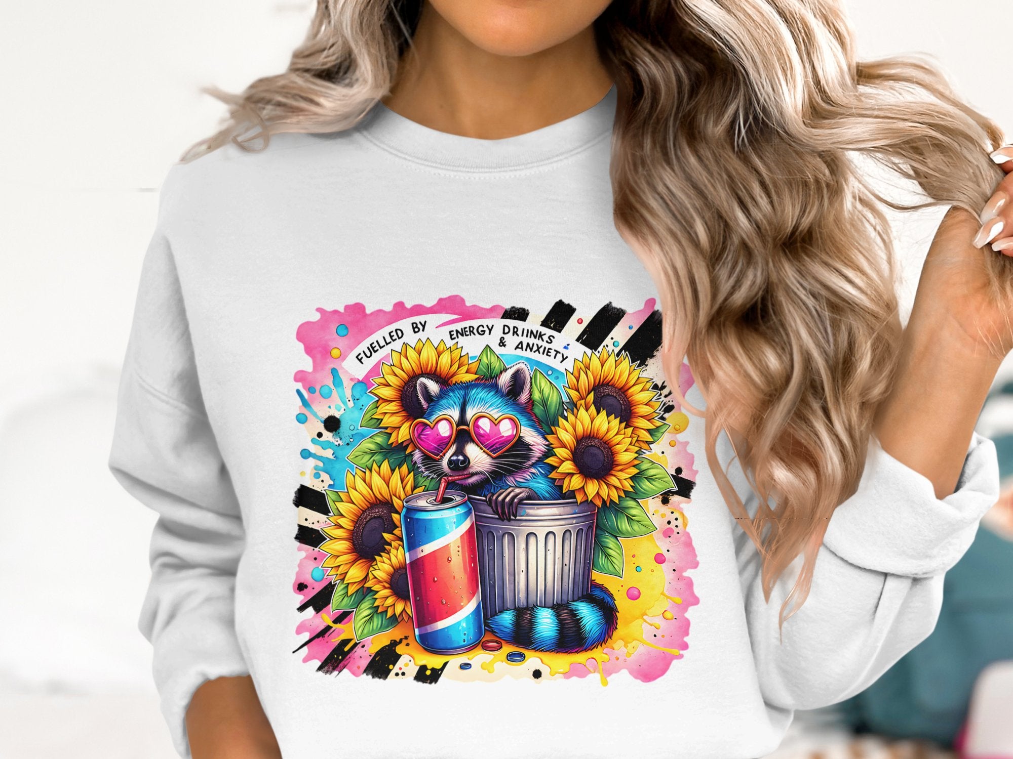 Colorful Robot Energy Drink Graphic Sweatshirt, Urban Style Vibrant Art Pullover, Unisex Casual Wear