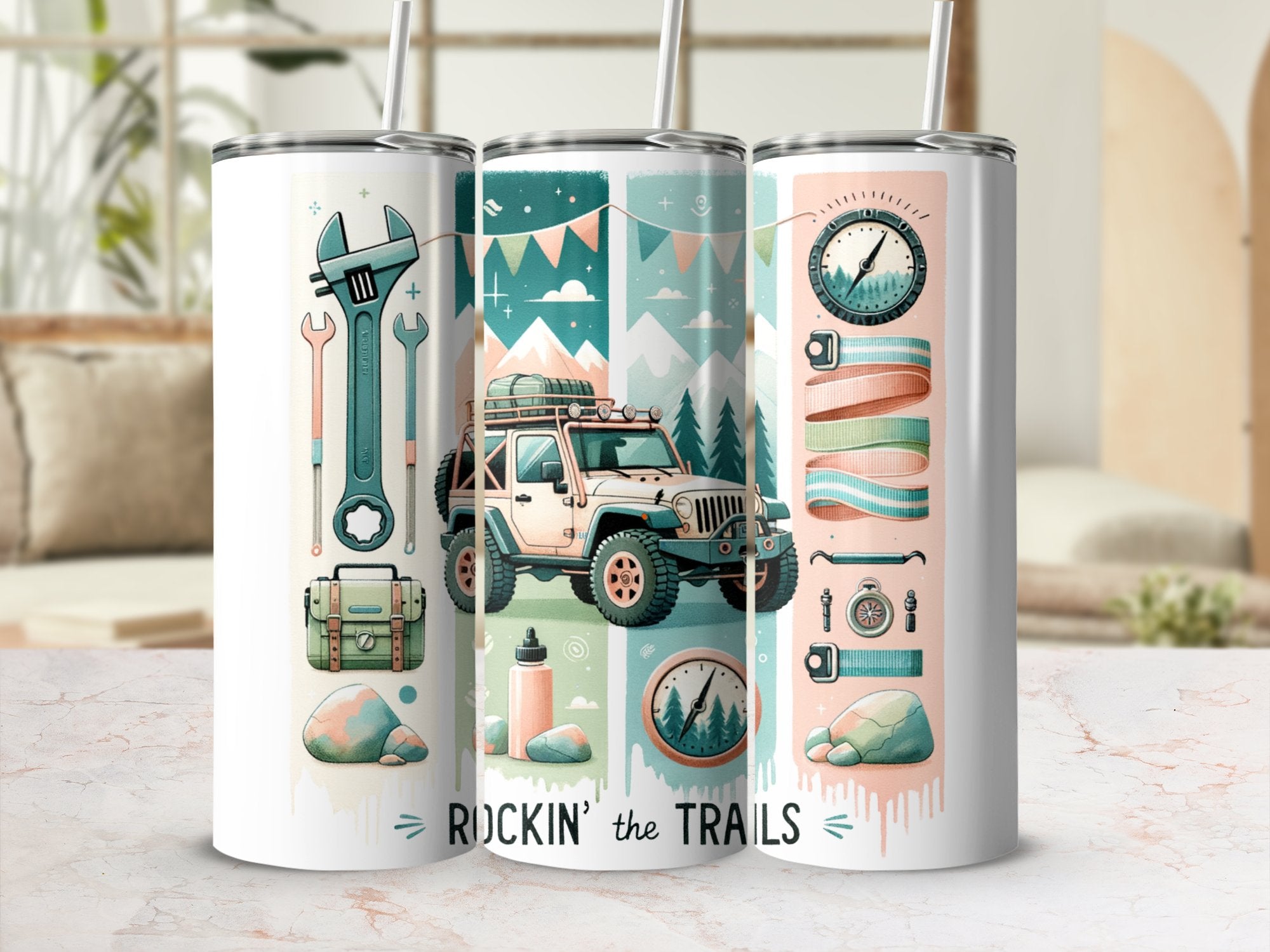 Adventure Jeep Outdoors Tumbler, Insulated Travel Mug, Camping Gear Graphics, Rockin' the Trails, Hiking and Off-Road Enthusiast Gift
