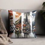 Outdoor Adventure Throw Pillow Cover, Camping Scene Cushion, Forest and Mountain Decorative Pillow, Home Decor Gift Idea
