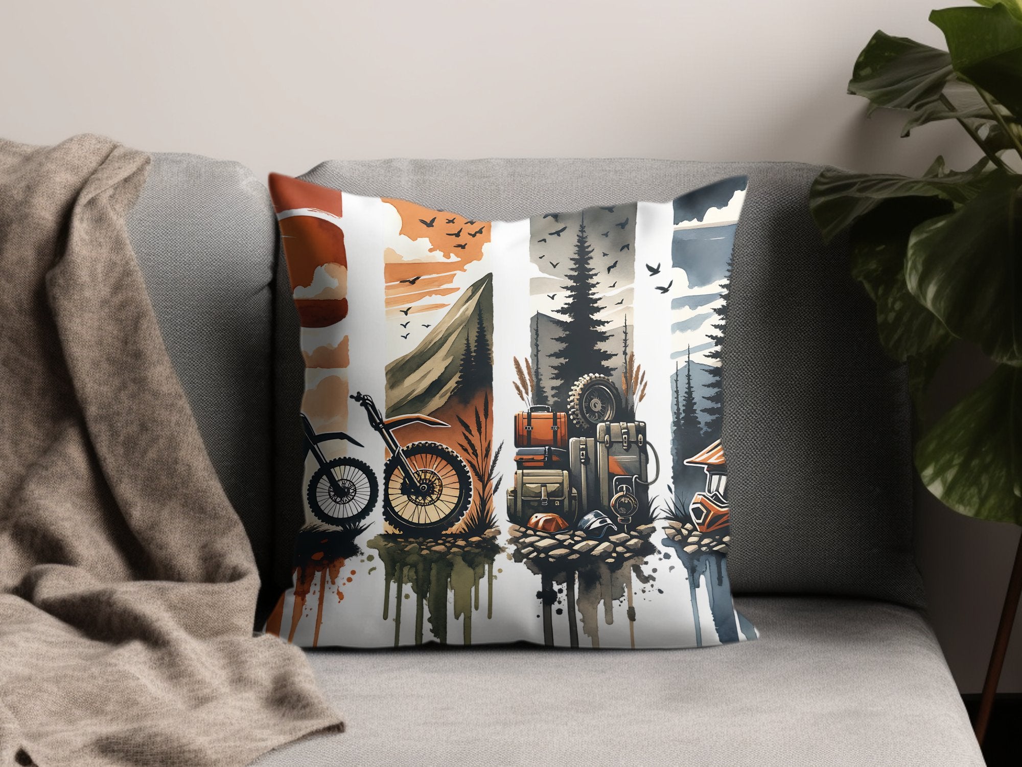 Outdoor Adventure Throw Pillow Cover, Camping Scene Cushion, Forest and Mountain Decorative Pillow, Home Decor Gift Idea