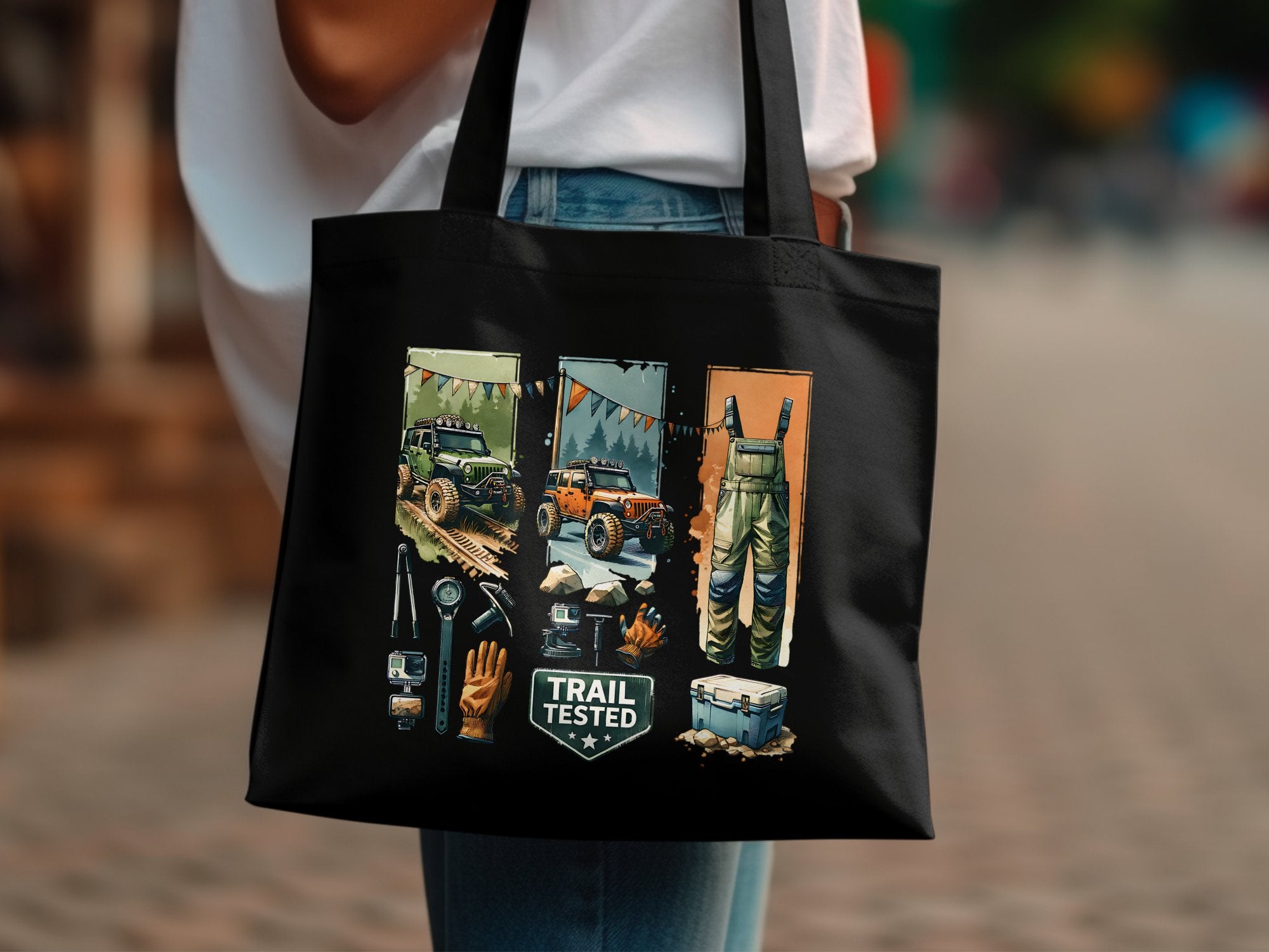 Trail Tested Canvas Tote Bag, Durable Outdoor Themed Tote, Eco-Friendly Reusable Bag, Adventure Shopping Bag