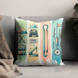 Colorful Adventure and Camping Themed Decorative Throw Pillow for Sofa or Bed