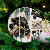 Off-Road Adventure Ceramic Ornament, Christmas Tree Decor, Durable Festive Hanging, Vehicle and Map Illustration